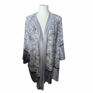 Susan Graver Black/Gray/White Sheer Long Open Front Kimono Sz 2X